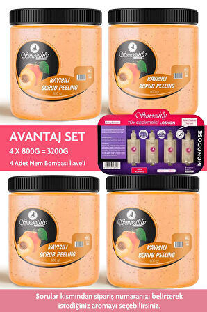 Kayısı Peeling 3200 G.  800 G. X 4 Epilasyon Sonrası Vücut Peelingi Batık & Çilek Bacak Onarıcı