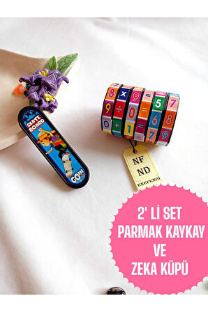 2'Lİ SET PARMAK KAYKAY(10cm) VE MATEMATİK EĞİTİCİ KÜP DÖRT İŞLEM HEDİYE ZEKA KÜPÜ ZEKA GELİŞTİREN