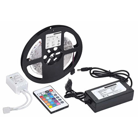 pilelistore 5 MT 3 Cipli Rgb Şerit Led Silikonlu Adaptör Uzaktan Kumanda Tak Çalıştır