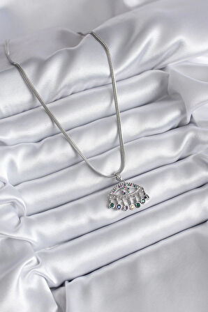 pilelistore 316L Çelik Gümüş Renk İtalyan Zincir Zirkon Taşlı Göz Figür Kadın Kolye - TJ-BKO8146