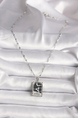 pilelistore 316L Çelik Gümüş Renk Zirkon Taşlı  Ay Figürlü Taror Model Kadın Kolye - TJ-BKO9685