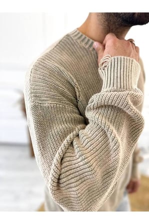 Kazak Triko Oversize Tüylenmez Naturel Pamuk Yırtık Lazer Kesim Rahat Kesim Yıkamalı Salaş Kazak