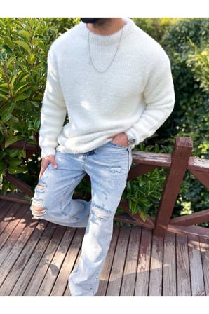 Sweatshirt Oversize Tüylenmez Polar Kazak Bol Kesim Naturel Pamuk Rahat Kesim Salaş Peluş Kazak