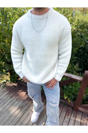 Sweatshirt Oversize Tüylenmez Polar Kazak Bol Kesim Naturel Pamuk Rahat Kesim Salaş Peluş Kazak