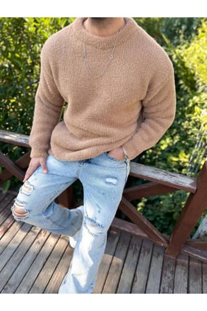 Sweatshirt Oversize Tüylenmez Polar Kazak Bol Kesim Naturel Pamuk Rahat Kesim Salaş Peluş Kazak