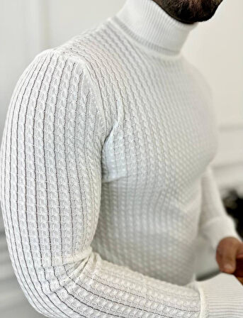 Kazak Slim Fit Tüylenmez Naturel Pamuk Triko Boğazlı Balıkçı Yaka Kazak