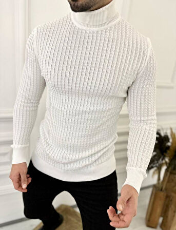 Kazak Slim Fit Tüylenmez Naturel Pamuk Triko Boğazlı Balıkçı Yaka Kazak