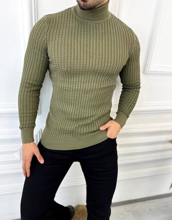 Kazak Slim Fit Tüylenmez Naturel Pamuk Triko Boğazlı Balıkçı Yaka Kazak