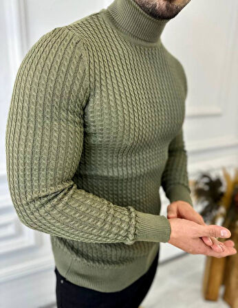 Kazak Slim Fit Tüylenmez Naturel Pamuk Triko Boğazlı Balıkçı Yaka Kazak