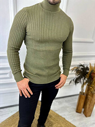 Kazak Slim Fit Tüylenmez Naturel Pamuk Triko Boğazlı Balıkçı Yaka Kazak