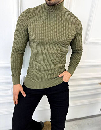 Kazak Slim Fit Tüylenmez Naturel Pamuk Triko Boğazlı Balıkçı Yaka Kazak