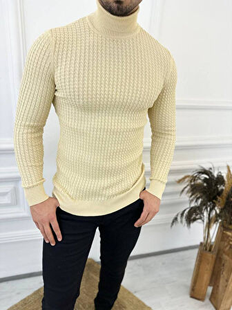 Kazak Slim Fit Tüylenmez Naturel Pamuk Triko Boğazlı Balıkçı Yaka Kazak