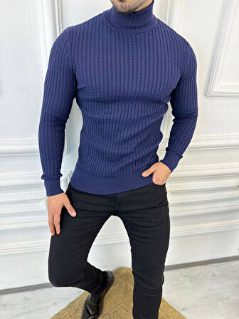 Kazak Slim Fit Tüylenmez Naturel Pamuk Triko Boğazlı Balıkçı Yaka Kazak