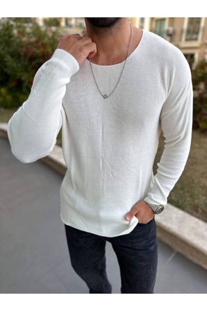 Kazak Oversize Örme Natural Pamuk Tüylenmeyen Kazak Salaş Tarz Triko Sweatshirt Dökümlü Model