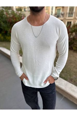 Kazak Oversize Örme Natural Pamuk Tüylenmeyen Kazak Salaş Tarz Triko Sweatshirt Dökümlü Model