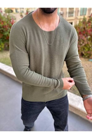 Kazak Oversize Örme Natural Pamuk Tüylenmeyen Kazak Salaş Tarz Triko Sweatshirt Dökümlü Model