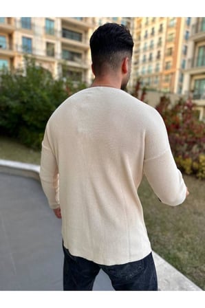 Kazak Oversize Örme Natural Pamuk Tüylenmeyen Kazak Salaş Tarz Triko Sweatshirt Dökümlü Model