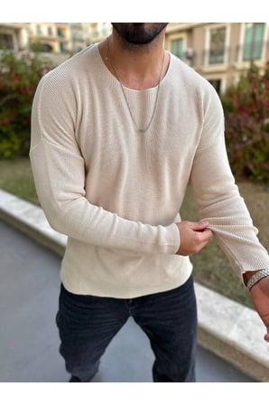 Kazak Oversize Örme Natural Pamuk Tüylenmeyen Kazak Salaş Tarz Triko Sweatshirt Dökümlü Model