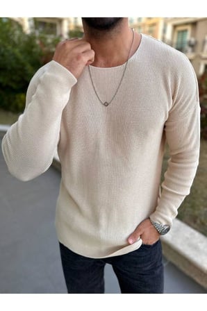 Kazak Oversize Örme Natural Pamuk Tüylenmeyen Kazak Salaş Tarz Triko Sweatshirt Dökümlü Model