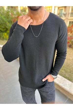 Kazak Oversize Örme Natural Pamuk Tüylenmeyen Kazak Salaş Tarz Triko Sweatshirt Dökümlü Model