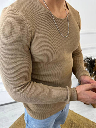 Kazak Örme Tüylenmez Naturel Pamuk Kazak Slim Fit Triko Dar Kesim Body Kazak