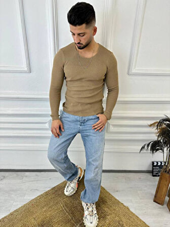 Kazak Örme Tüylenmez Naturel Pamuk Kazak Slim Fit Triko Dar Kesim Body Kazak