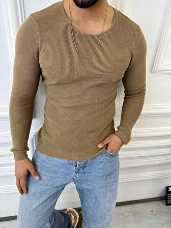 Kazak Örme Tüylenmez Naturel Pamuk Kazak Slim Fit Triko Dar Kesim Body Kazak