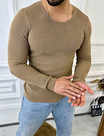 Kazak Örme Tüylenmez Naturel Pamuk Kazak Slim Fit Triko Dar Kesim Body Kazak