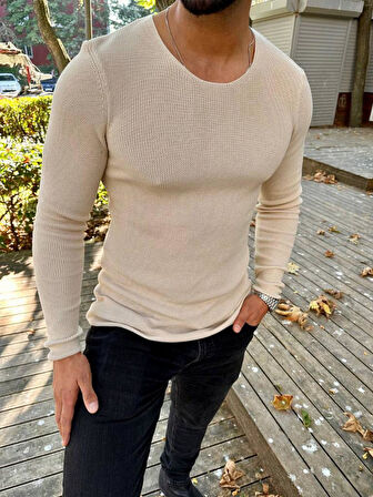 Kazak Örme Tüylenmez Naturel Pamuk Kazak Slim Fit Triko Dar Kesim Body Kazak