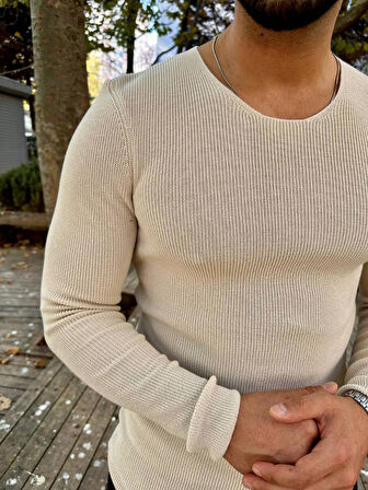 Kazak Örme Tüylenmez Naturel Pamuk Kazak Slim Fit Triko Dar Kesim Body Kazak