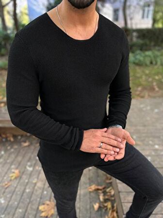 Kazak Örme Tüylenmez Naturel Pamuk Kazak Slim Fit Triko Dar Kesim Body Kazak