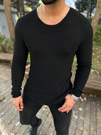 Kazak Örme Tüylenmez Naturel Pamuk Kazak Slim Fit Triko Dar Kesim Body Kazak