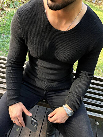 Kazak Örme Tüylenmez Naturel Pamuk Kazak Slim Fit Triko Dar Kesim Body Kazak