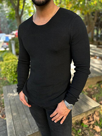 Kazak Örme Tüylenmez Naturel Pamuk Kazak Slim Fit Triko Dar Kesim Body Kazak