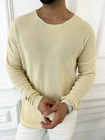 Kazak Oversize Örme Natural Pamuk Tüylenmeyen Kazak Salaş Tarz Triko Sweatshirt