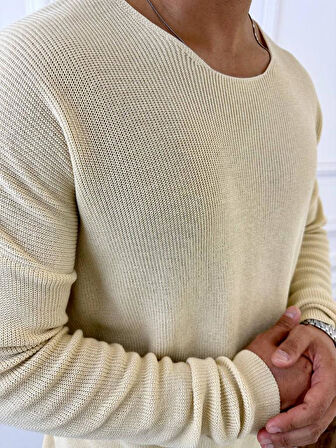 Kazak Oversize Örme Natural Pamuk Tüylenmeyen Kazak Salaş Tarz Triko Sweatshirt