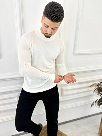 Kazak Slim Fit Tüylenmez Naturel Pamuk Triko Boğazlı Balıkçı Yaka Kazak
