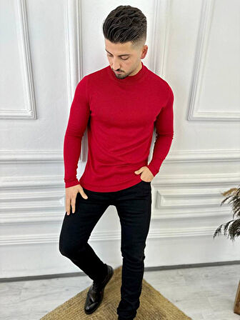 Kazak Slim Fit Tüylenmez Naturel Pamuk Triko Boğazlı Balıkçı Yaka Kazak