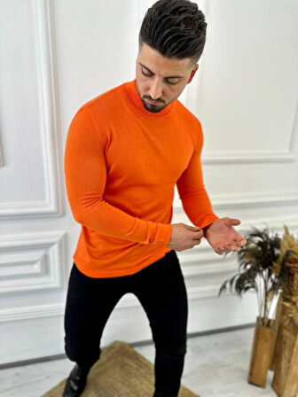 Kazak Slim Fit Tüylenmez Naturel Pamuk Triko Boğazlı Balıkçı Yaka Kazak