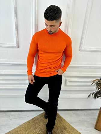 Kazak Slim Fit Tüylenmez Naturel Pamuk Triko Boğazlı Balıkçı Yaka Kazak