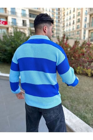 Kazak Oversize Tüylenmez Naturel Pamuk Polo Yaka Örme Düğme Kapamalı Triko Kazak