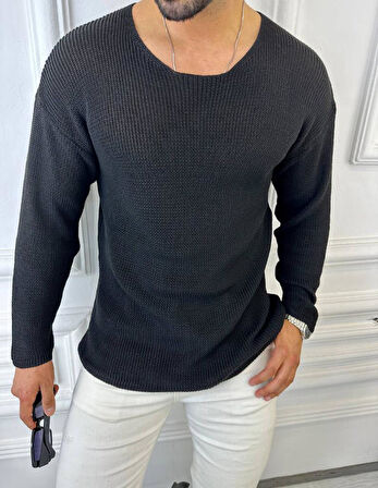 Kazak Oversize Örme Natural Pamuk Tüylenmeyen Kazak Salaş Tarz Triko Sweatshirt