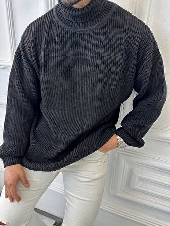 Boğazlı Erkek Kazak Oversize Balıkçı Yaka Geniş Salaş Triko Kazak