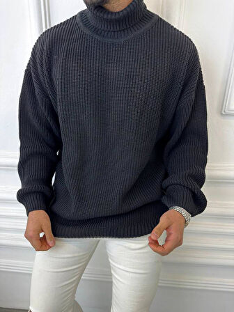 Boğazlı Erkek Kazak Oversize Balıkçı Yaka Geniş Salaş Triko Kazak