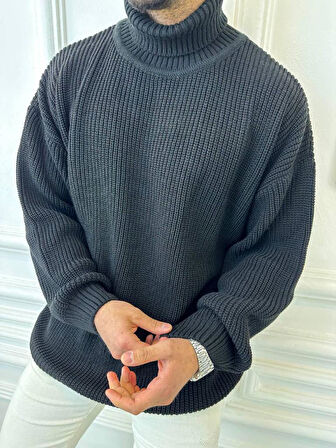 Boğazlı Erkek Kazak Oversize Balıkçı Yaka Geniş Salaş Triko Kazak