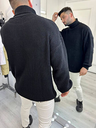 Boğazlı Erkek Kazak Oversize Balıkçı Yaka Geniş Salaş Triko Kazak