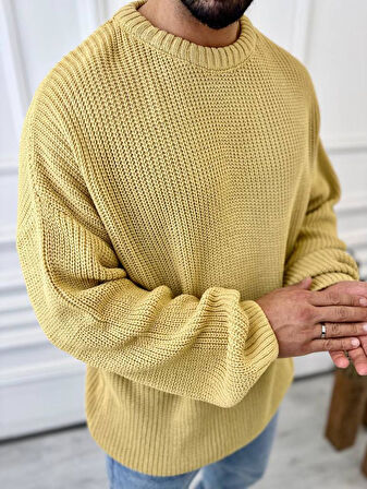 Kazak Oversize Çift Kat Örme Naturel Pamuk Bol Kesim Tüylenmeyen Salaş Triko Kazak