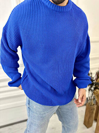 Kazak Oversize Çift Kat Örme Naturel Pamuk Bol Kesim Tüylenmeyen Salaş Triko Kazak