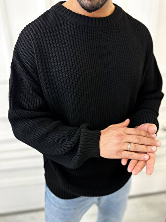 Kazak Oversize Çift Kat Örme Naturel Pamuk Bol Kesim Tüylenmeyen Salaş Triko Kazak