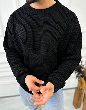 Kazak Oversize Çift Kat Örme Naturel Pamuk Bol Kesim Tüylenmeyen Salaş Triko Kazak